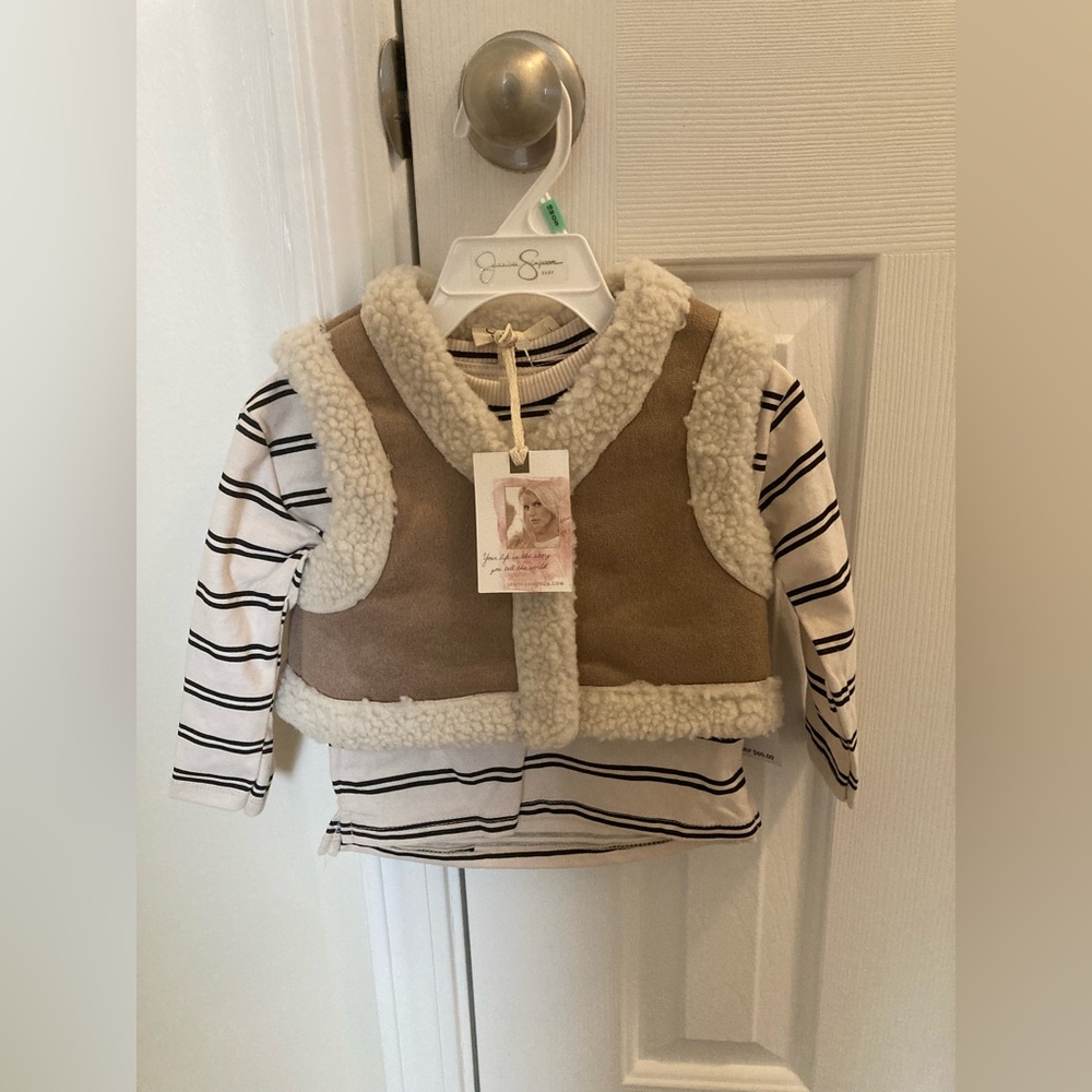 NWT Jessica Simpson  18 Months Long Sleeve Shirt with Cozy Tan Vest 2 pc. Set